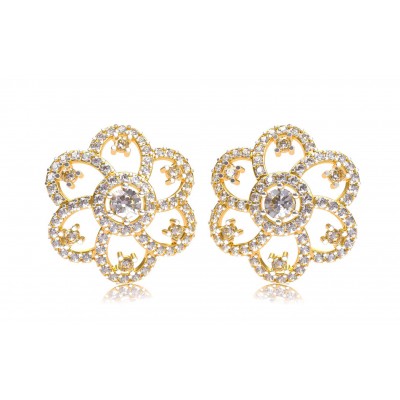 Floral design diamond ear studs